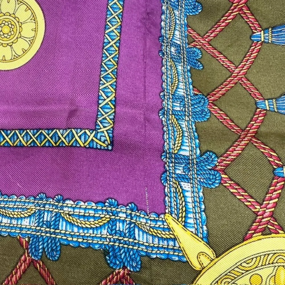 Vgt Celine Paris 100% Silk Scarf Satin 32" purple blue olive red twine tassel(44 - Picture 9 of 15